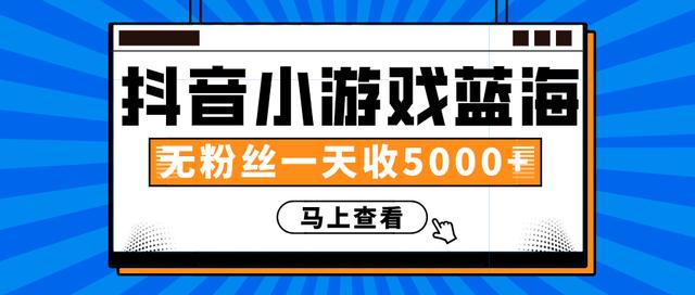 赚钱计划：抖音小游戏蓝海项目，无粉丝一天收入5000+-一米创业记
