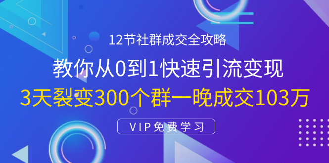 12节社群成交全攻略：从0到1快速引流变现，3天裂变300个群一晚成交103万-一米创业记