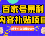 百家号暴利内容补贴项目，图文10元一条，视频30一条，新手小白日赚300+-一米创业记
