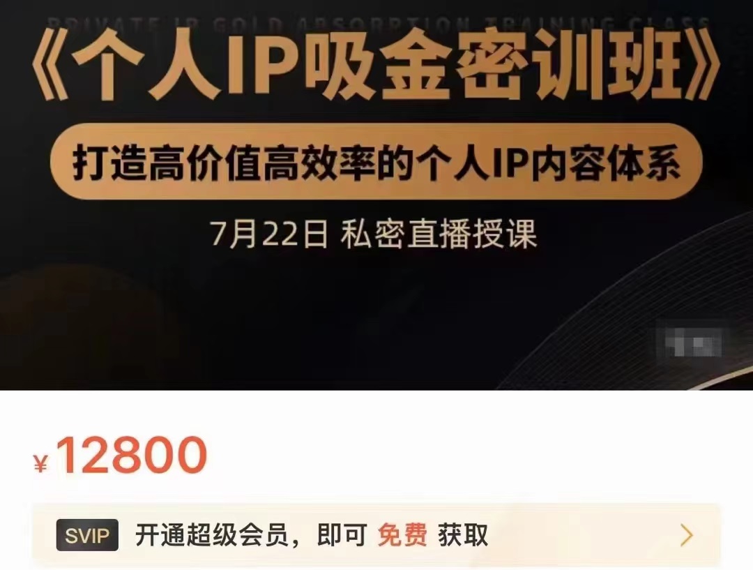 个人IP吸金密训班，打造高价值高效率的个人IP内容体系（价值12800元）-一米创业记