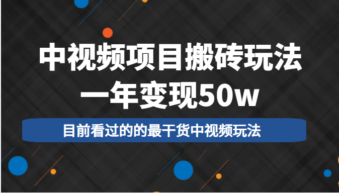 中视频项目搬砖玩法，一年变现50w，目前看过的的最干货中视频玩法-一米创业记