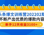 头条爆文训练营202202期，不断产出优质的爆款内容，新手12天收益3100+-一米创业记