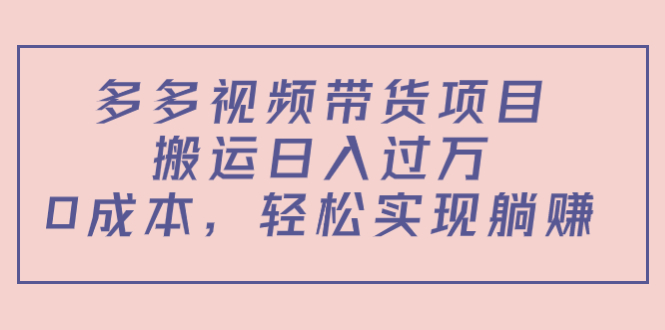 多多视频带货项目，搬运日入过万，0成本，轻松实现躺赚（教程+软件）-一米创业记