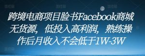 跨境电商项目脸书Facebook商城无货源，低投入高利润，熟练操作后月收入不会低于1W-3W-一米创业记