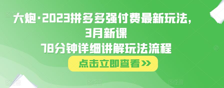 大炮·2023拼多多强付费最新玩法，3月新课​78分钟详细讲解玩法流程-一米创业记