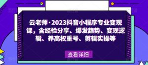 云老师·2023抖音小程序专业变现课，含经验分享、爆发趋势、变现逻辑、养高权重号、剪辑实操等-一米创业记