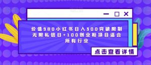 价值980小红书日入300突破限制无限私信日+100创业粉项目适合所有行业-一米创业记