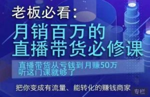 老板必看:月销百万的直播带货必修课,直播带货从亏钱到月赚50万,听这门课就够了-一米创业记
