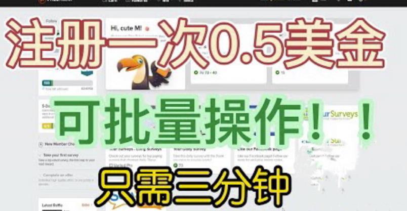 国外项目注册一次0.5美金，只需三分钟无脑操作，可批量同时放大操作，小白工作室福利【揭秘】-一米创业记
