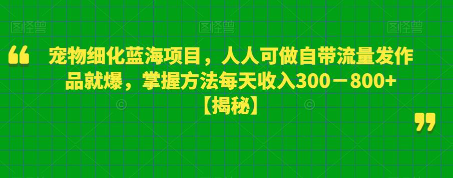 宠物细化蓝海项目，人人可做自带流量发作品就爆，掌握方法每天收入300－800+【揭秘】-一米创业记