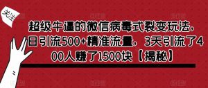 超级牛逼的微信病毒式裂变玩法，日引流500+精准流量，3天引流了400人赚了1500块【揭秘】-一米创业记