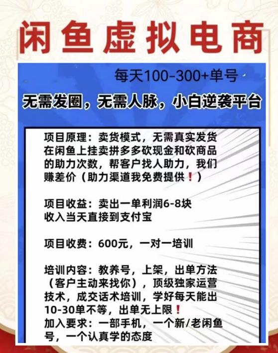 外边收费600多的闲鱼新玩法虚似电商之拼多多助力项目，单号100-300元-一米创业记