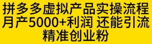 拼多多虚拟产品实操流程,月产5000+利润,还能引流精准创业粉【揭秘】-一米创业记