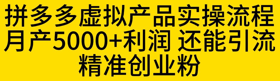 拼多多虚拟产品实操流程，月产5000+利润，还能引流精准创业粉【揭秘】-一米创业记