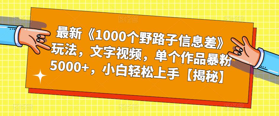 最新《1000个野路子信息差》玩法，文字视频，单个作品暴粉5000+，小白轻松上手【揭秘】-一米创业记