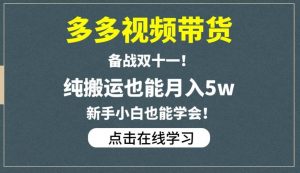 多多视频带货，备战双十一，纯搬运也能月入5w，新手小白也能学会-一米创业记