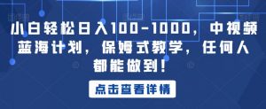 小白轻松日入100-1000，中视频蓝海计划，保姆式教学，任何人都能做到！【揭秘】-一米创业记