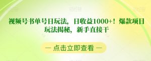 视频号书单号日玩法，日收益1000+！爆款项目玩法揭秘，新手直接干【揭秘】-一米创业记