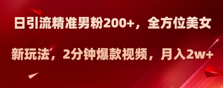 日引流精准男粉200+,全方位美女新玩法,2分钟爆款视频,月入2w+【揭秘】-一米创业记