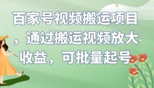 百家号视频搬运项目，通过搬运视频放大收益，可批量起号【揭秘】-一米创业记