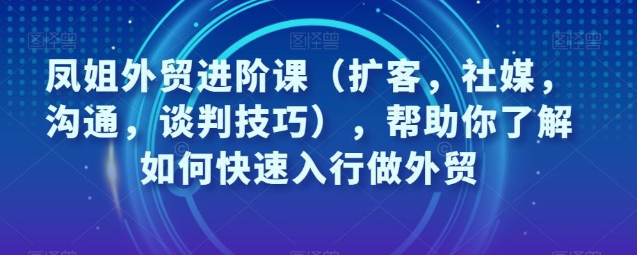 凤姐外贸进阶课(扩客,社媒,沟通,谈判技巧),帮助你了解如何快速入行做外贸-一米创业记
