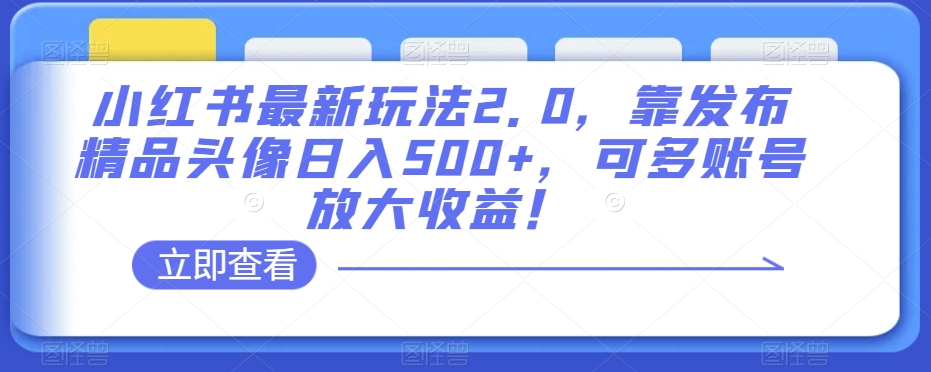 小红书最新玩法2.0,靠发布精品头像日入500+,可多账号放大收益!【揭秘】-一米创业记