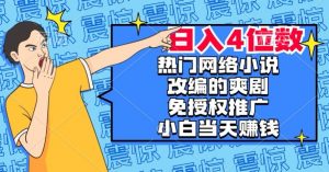 热门网络小说改编的爽剧，免授权推广，新人当天就能赚钱，日入4位数【揭秘】-一米创业记