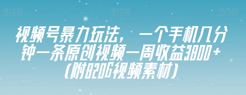 视频号暴力玩法，一个手机几分钟一条原创视频一周收益3800+（附820G视频素材）-一米创业记