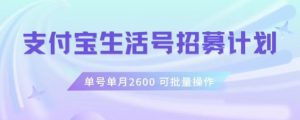 支付宝生活号作者招募计划，单号单月2600，可批量去做，工作室一人一个月轻松1w+【揭秘】-一米创业记
