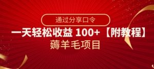 薅羊毛项目，靠分享口令，一天轻松收益100+【附教程】【揭秘】-一米创业记