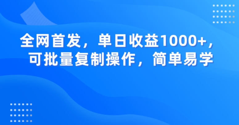 全网首发，单日收益1000+，可批量复制操作，简单易学【揭秘】-一米创业记