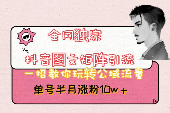 全网独家抖音图文矩阵引流，一招教你玩转公域流量，单号半月涨粉10w+【揭秘】-一米创业记
