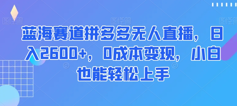 蓝海赛道拼多多无人直播，日入2600+，0成本变现，小白也能轻松上手【揭秘】-一米创业记