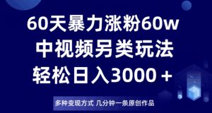 60天暴力涨粉60W，中视频另类玩法，日入3000＋，几分钟一条原创作品多种变现方式-一米创业记