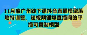 11月底广州线下课抖音直播模型落地特训营，短视频锤爆直播间的平播可复制模型-一米创业记