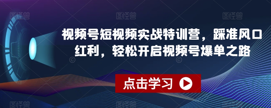 视频号短视频实战特训营，踩准风口红利，轻松开启视频号爆单之路-一米创业记