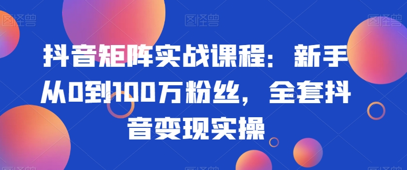 抖音矩阵实战课程：新手从0到100万粉丝，全套抖音变现实操-一米创业记