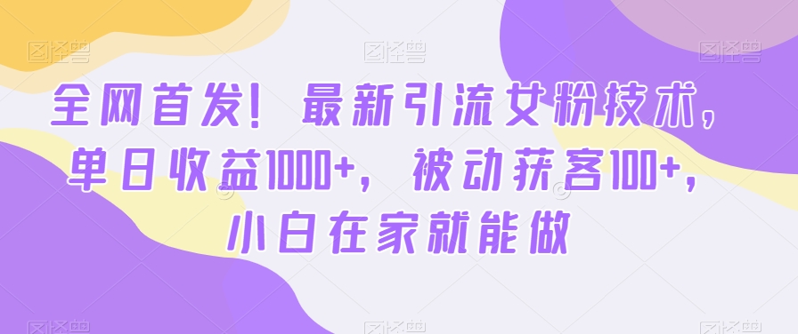 全网首发！最新引流女粉技术，单日收益1000+，被动获客100+，小白在家就能做【揭秘】-一米创业记