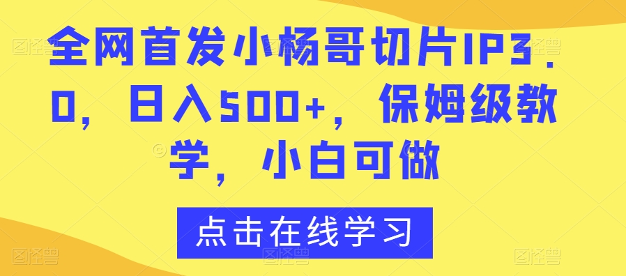 全网首发小杨哥切片IP3.0，日入500+，保姆级教学，小白可做【揭秘】-一米创业记