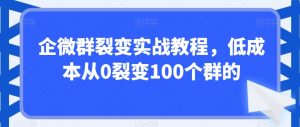 企微群裂变实战教程，低成本从0裂变100个群的-一米创业记