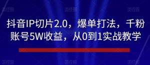 抖音IP切片2.0，爆单打法，千粉账号5W收益，从0到1实战教学【揭秘】-一米创业记