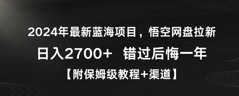 2024年最新蓝海项目，悟空网盘拉新，日入2700+错过后悔一年【附保姆级教程+渠道】【揭秘】-一米创业记