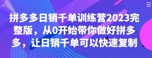 拼多多日销千单训练营2023完整版，从0开始带你做好拼多多，让日销千单可以快速复制-一米创业记