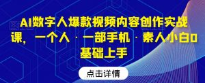 AI数字人爆款视频内容创作实战课，一个人·一部手机·素人小白0基础上手-一米创业记