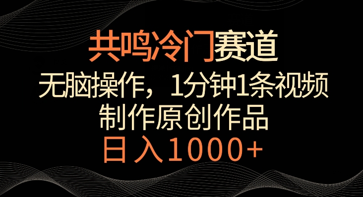 共鸣冷门赛道，无脑操作，一分钟一条视频，日入1000+【揭秘】-一米创业记