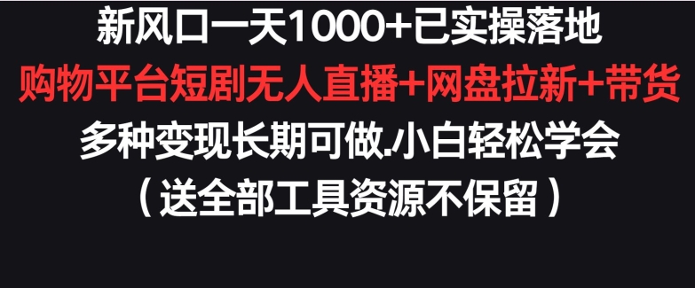 新风口一天1000+已实操落地购物平台短剧无人直播+网盘拉新+带货多种变现长期可做【揭秘】-一米创业记