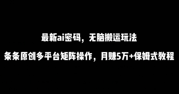 最新ai流量密码，傻瓜式搬运玩法，条条原创，多平台矩阵操作，月赚5万+保姆式教程【揭秘】-一米创业记