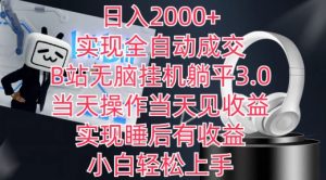 日入2000+，实现全自动成交，B站无脑挂机躺平3.0，当天操作当天见收益，实现睡后有收益【揭秘】-一米创业记