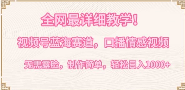 全网最详细教学，视频号蓝海赛道，口播情感视频，无需露脸，制作简单，轻松实现日入1000+【揭秘】-一米创业记