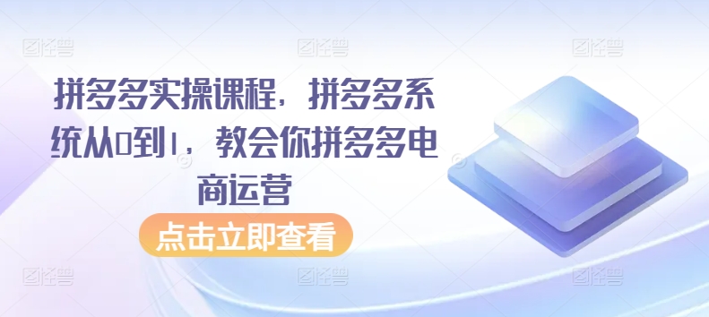 拼多多实操课程，拼多多系统从0到1，教会你拼多多电商运营-一米创业记